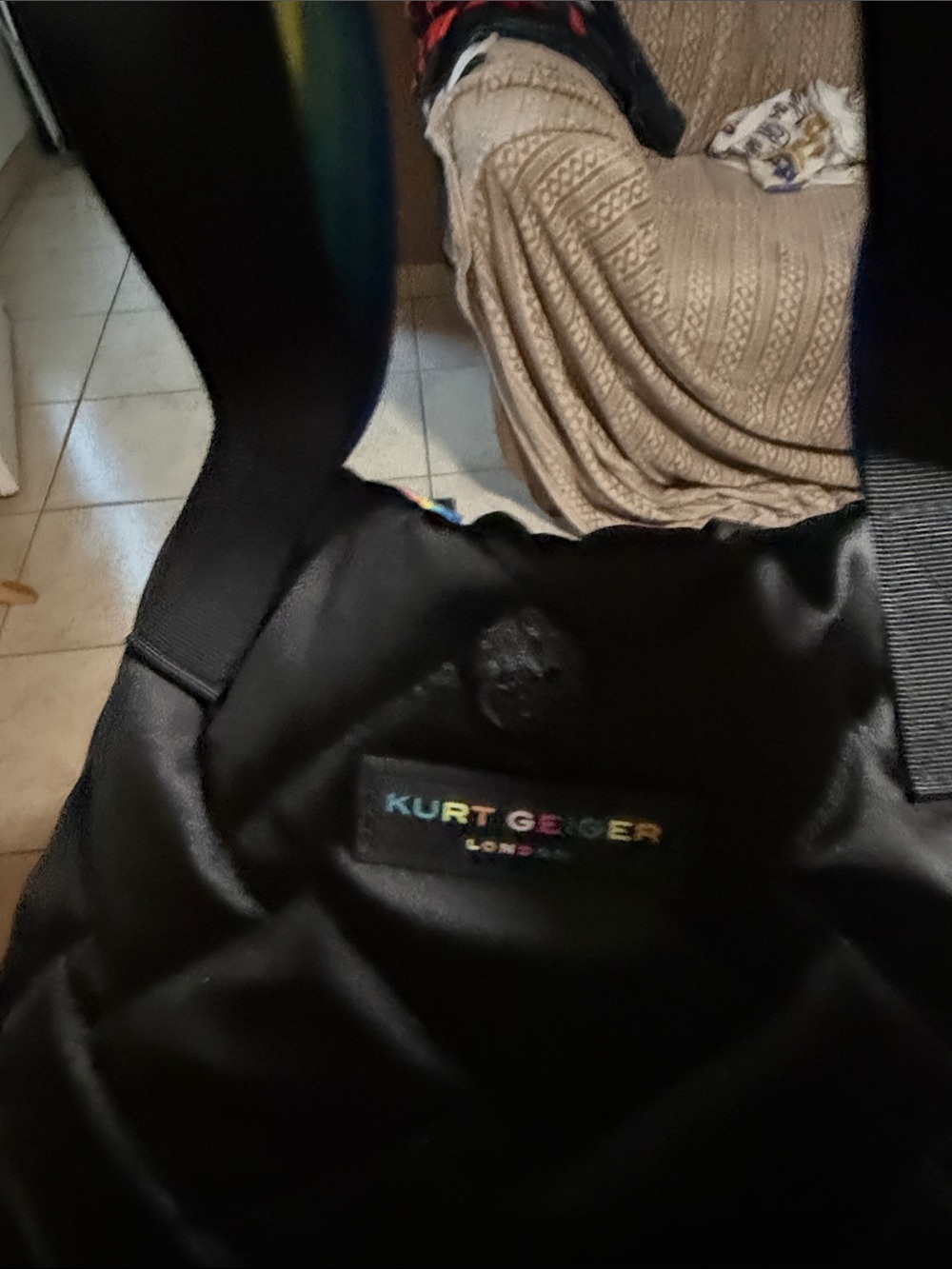 Kurt Geiger Black Quilted Shoulder Bag with Rainbow Logo - Picture 3 of 4